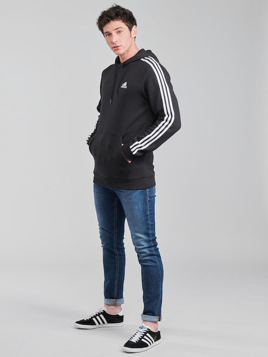 Essentials 3-Stripes Φούτερ με Κουκούλα Μαύρο
