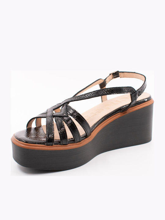 Women's Leather Platform Shoes Black
