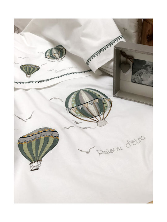Raison D' Etre Σετ Βρεφικά Σεντόνια Λίκνου Βαμβακερά Hot Air Balloon Λευκά 70x110εκ. 3τμχ