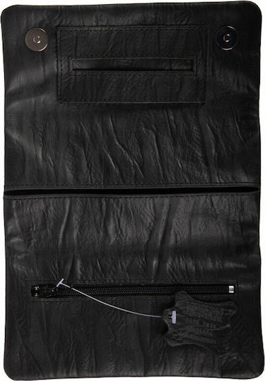 Mestango Waves Leather Tobacco Pouch Black with Magnet Closure 16x8cm