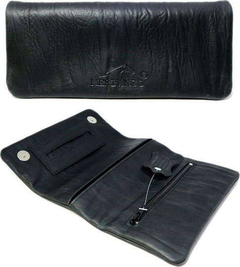 Mestango Waves Leather Tobacco Pouch Black with Magnet Closure 16x8cm