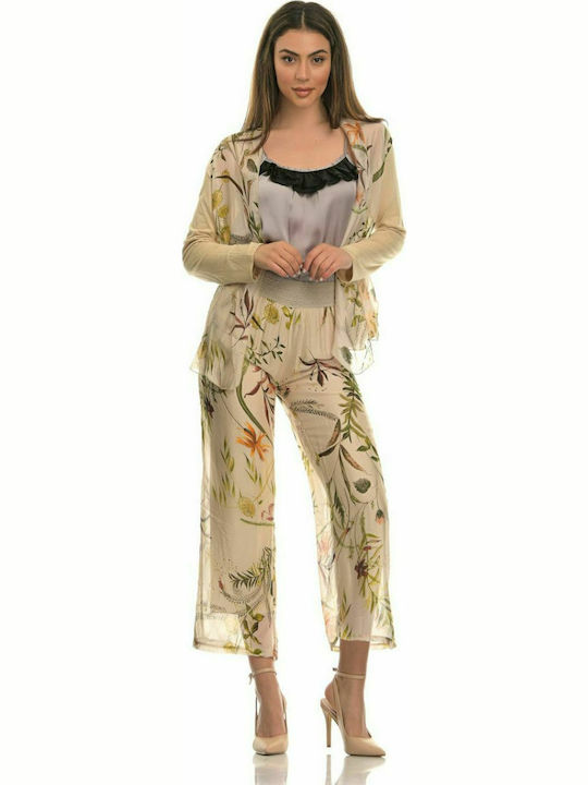 M MADE IN ITALY Women's beige printed cardigan 17/60361BDGO Beige Combo