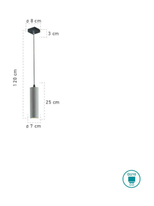 Fan Europe Kruk Ando Μοντέρνο Κρεμαστό Φωτιστικό Μονόφωτο με Ντουί GU10 σε Γκρι Χρώμα
