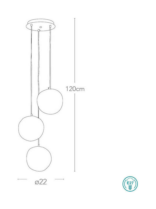 Fan Europe Astra/S3 Pendant Light Three-Light with Crystals for Socket E27 Silver I-ASTRA/S3