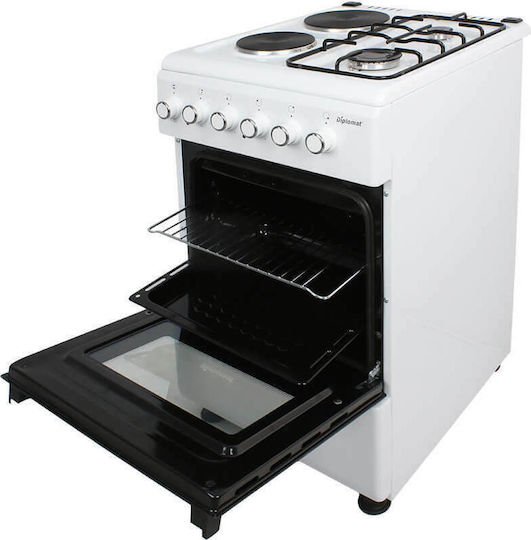 Diplomat ELC-500G Herd 64Es mit Gas- & Elektrokochfeldern B50cm. White