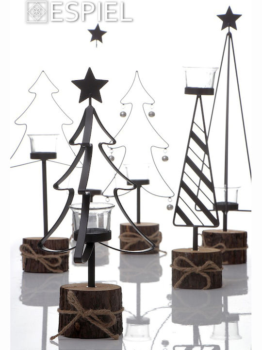 Espiel Christmas Metallic Black Candlestick 37x8cm