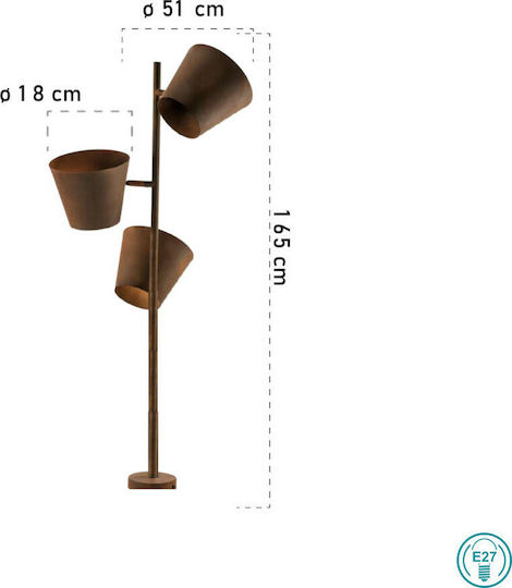 Fan Europe Colt-PT3 Vintage Floor Lamp H165xW51cm. with Socket for Bulb E27 Brown