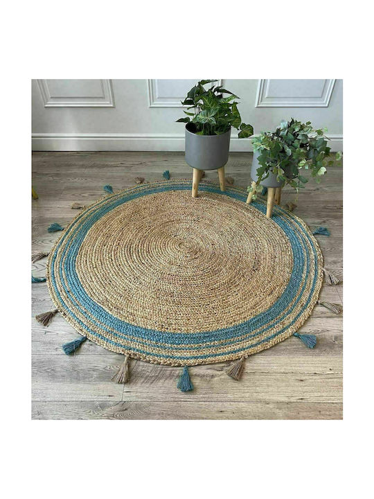 Klonaras Rivoli Handmade Rug Round Summer from Jute Petrol