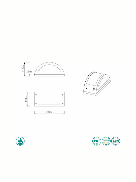 Trio Lighting Kendal Wall-Mounted Outdoor Ceiling Light LED 12W with Warm White Light 24x11εκ.