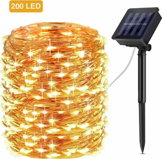 200 Λαμπάκια LED 20μ. Θερμό Λευκό Ηλιακά σε Σειρά