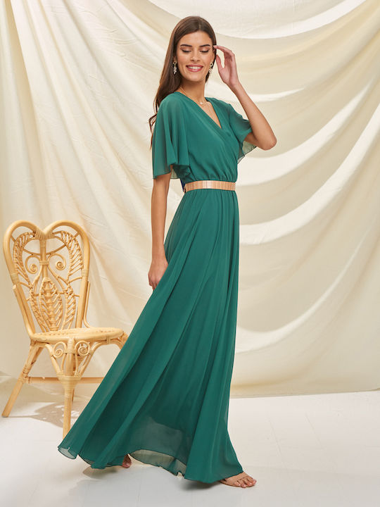 046-511012 Maxi Dress for Marriage / Baptism Wrapped Green