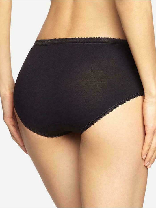 Basic Midi Baumwolle Hohe Taille Damen Slip 2Pack Schwarz