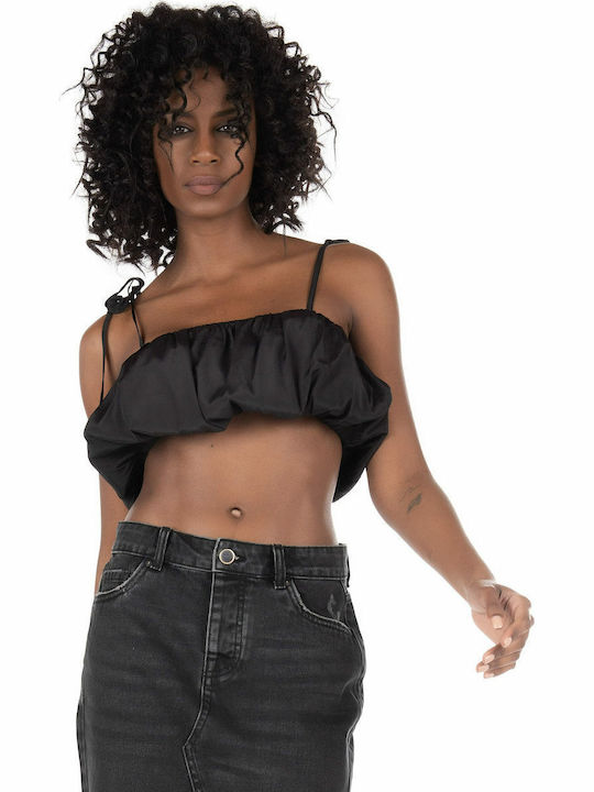1018-006839 Women's Summer Crop Top with Straps Black 1018-006839-0002