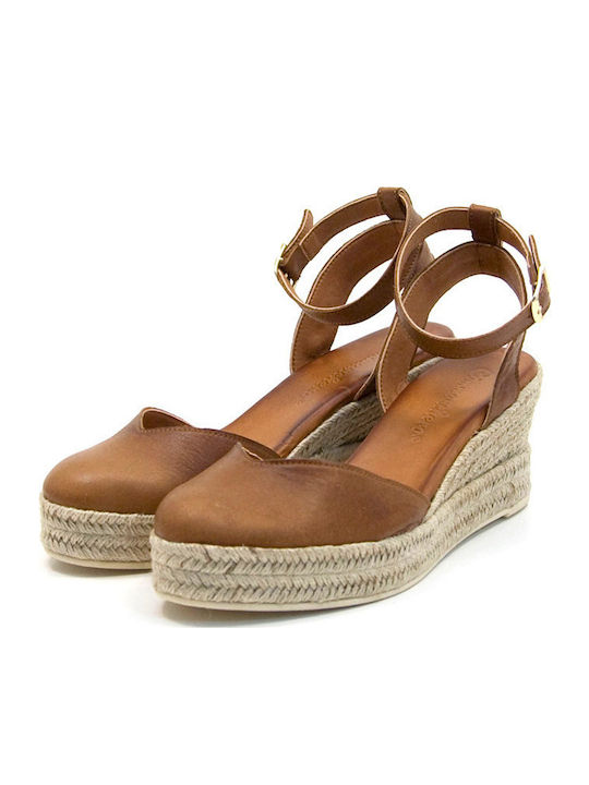 Women's Leather Platform Espadrilles Tabac Brown