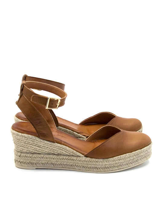 Women's Leather Platform Espadrilles Tabac Brown