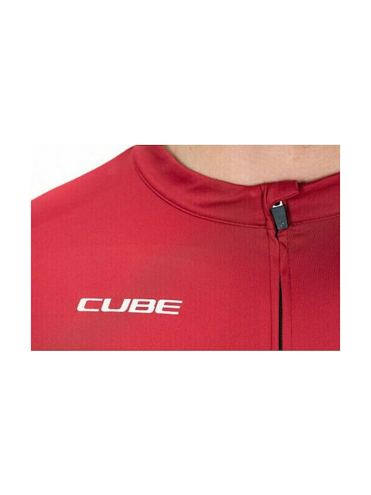 CUBE ATX Full Zip Ανδρική Κοντομάνικη Μπλούζα Ποδηλασίας Κόκκινη