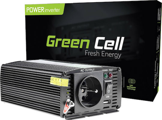 Green Cell Power Inverter für Autos Modifizierte Sinuswelle 600W zur Umwandlung von 24V DC in 230V AC mit 1xUSB