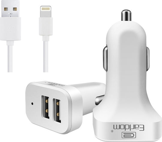 Earldom Es-131 Car Charger Ports 2xusb-a Lightning Cable 2.4a
