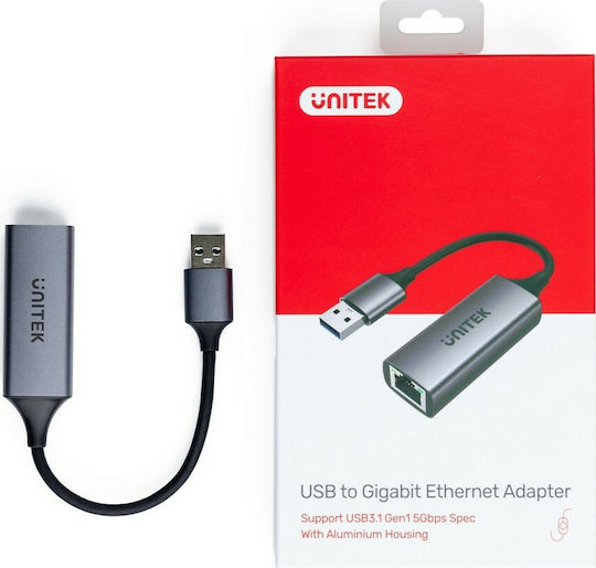 Unitek Μετατροπέας USB-A male σε RJ-45 female Ασημί 1τμχ U1309A