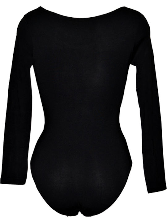 Apple Boxer Lingerie Long Sleeve Bodysuit Black