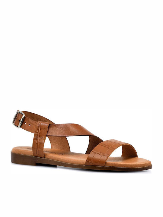 Eva Frutos 9107 Leather Women's Flat Sandals In Tabac Brown Colour