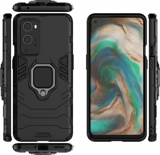 Hurtel Ring Armor Kickstand Umschlag Rückseite Kunststoff Schwarz (OnePlus 9)