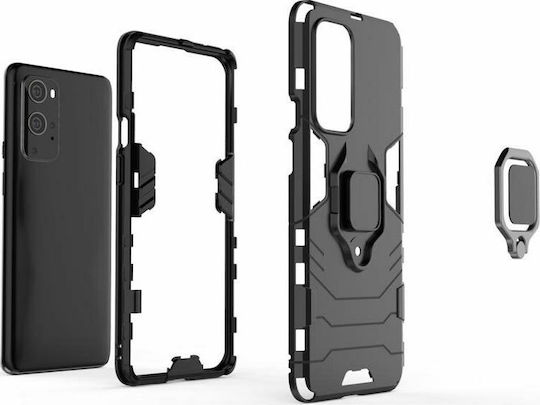 Hurtel Ring Armor Kickstand Umschlag Rückseite Kunststoff Schwarz (OnePlus 9)