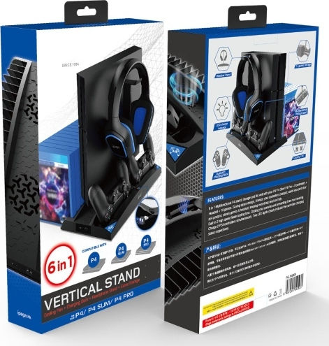 iPega Multifunctional Vertical Stand Зарядна станция за 2 контролера PS4 с LED осветление Черен
