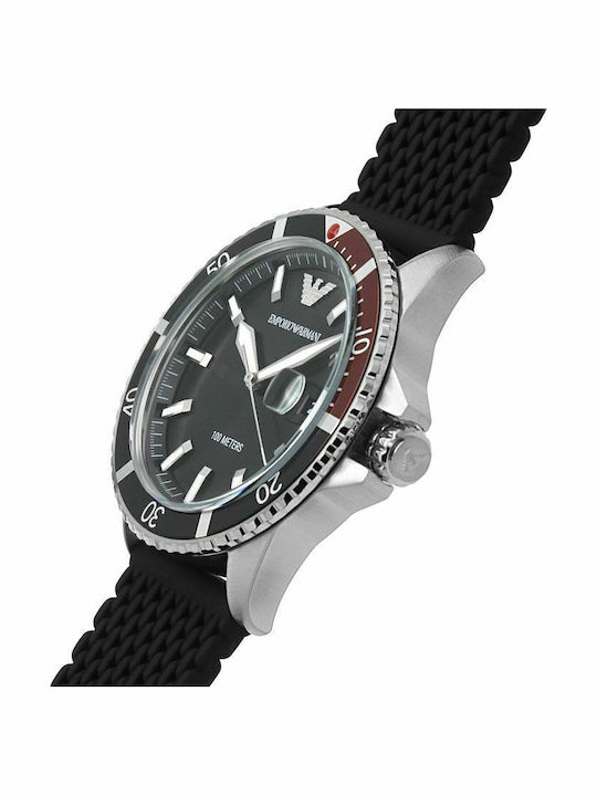 Emporio Armani Diver Ανδρικό Ρολόι 43mm Μπαταρίας με Μαύρο Καουτσούκ Λουράκι