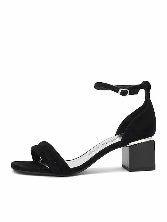 Betsy 917018-03-05 Suede Women's Sandals with Chunky Medium Heel In Black Colour