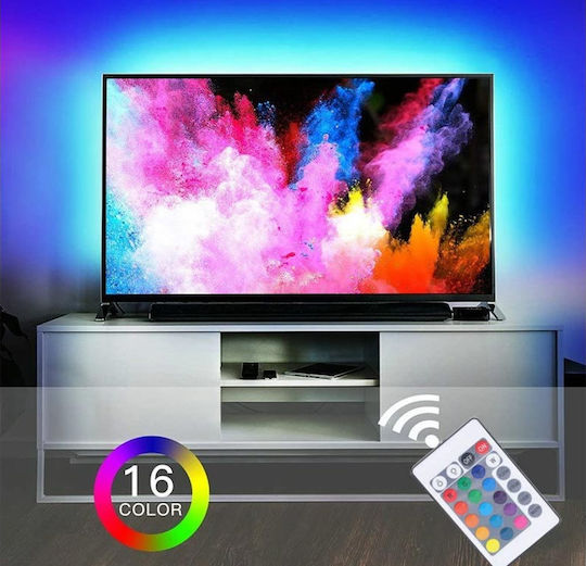 Ταινία LED USB 5V RGB Φως 2m με Τροφοδοτικό & Τηλεχειριστήριο