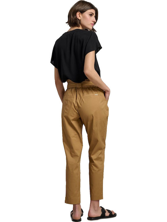 Pantaloni Dama Piele Maro High Rise