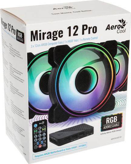 Aerocool Mirage 12 Pro Case Fan 120mm 1300rpm 45.7cfm with ARGB Lighting and 6-Pin Connection 3pcs