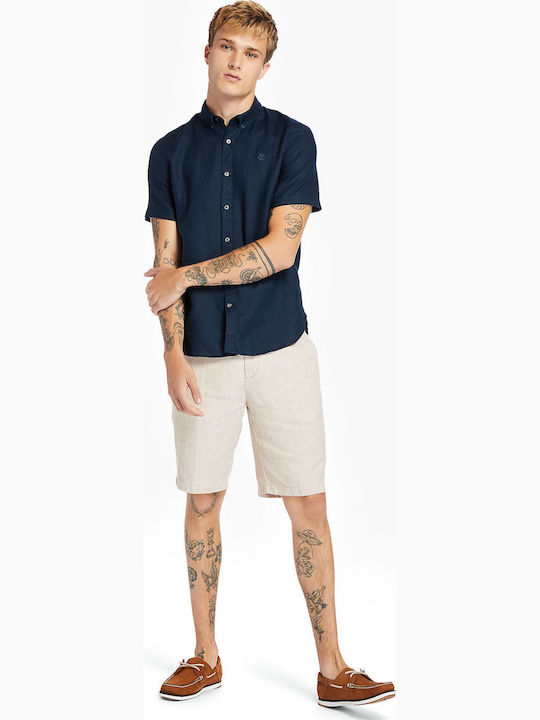 Mill River Short-sleeved Linen Shirt Navy Blue