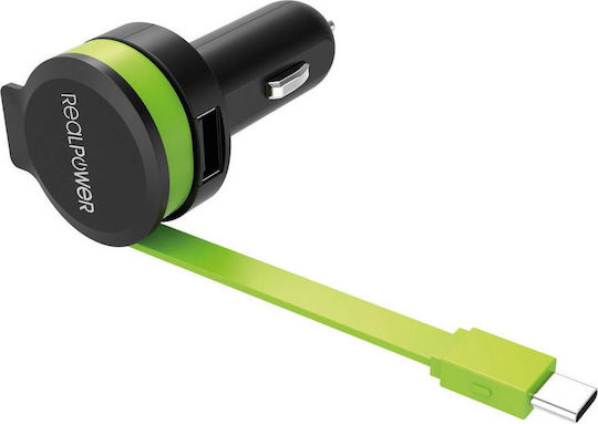 RealPower Car Charger with one Port: 1xUSB with Cable Type-C Black Color