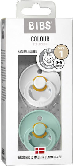 Bibs Colour Pacifiers Rubber White / Mint for 0-6 months 2pcs