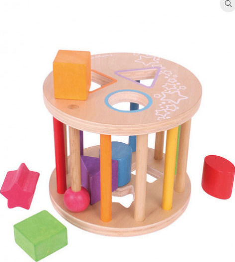 Big Jigs Shape Sorting Toy Cylinder with Shapes made of Wood for 12++ Months