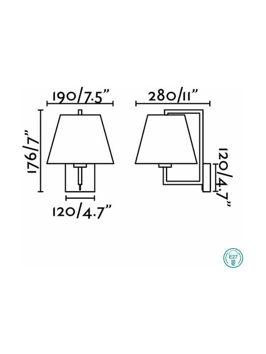 Faro Barcelona Modern Lamp Wall with Socket E27 and Switch Black 19x17.6cm