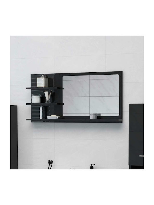 vidaXL Rectangular Bathroom Mirror made of Particle Board with Shelf 90x45cm Black