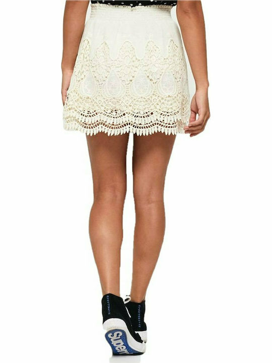 Superdry Amanda Ψηλόμεση Mini Φούστα σε Λευκό χρώμα