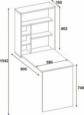 Wooden Ravin Home Office Desk with Bookshelf Sonoma Τοίχου Ανοιγόμενο L63xW90xH154cm