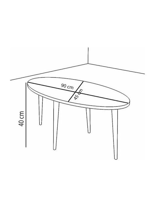 Oval Central Coffee Table Barton Wooden White - Brown W91xL45xH40cm