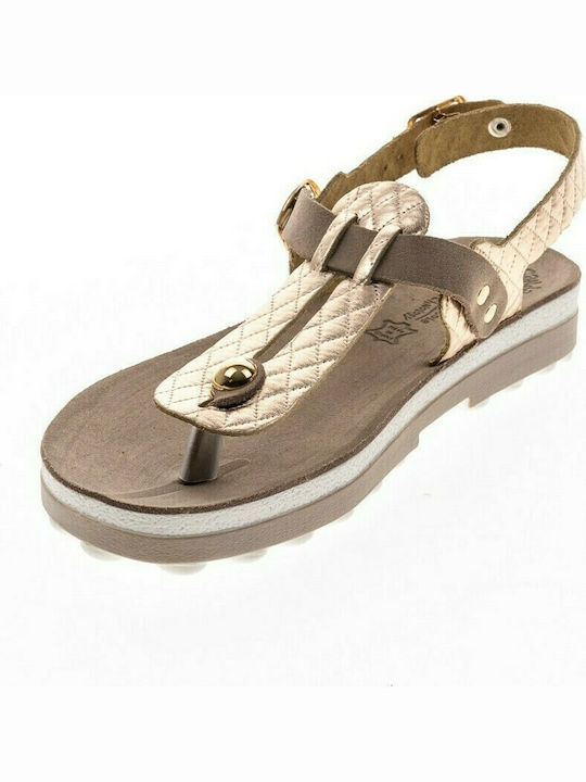 Marlena Leather Women's Flat Sandals Anatomic Rose Gold Capitone