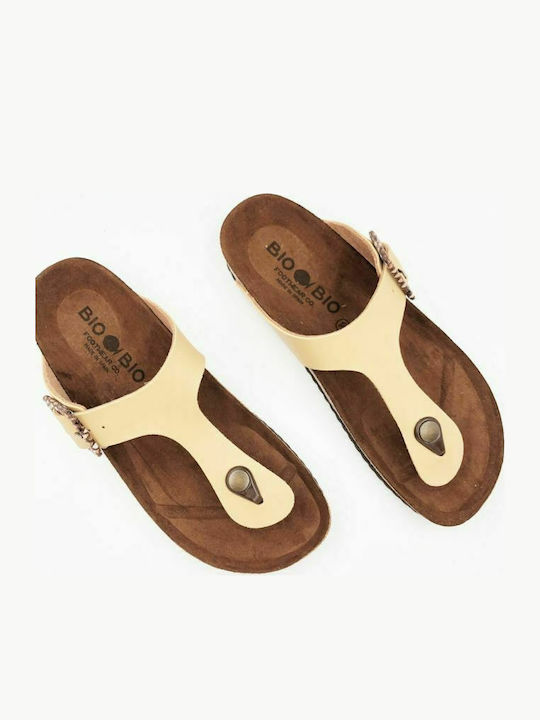 Anatomische Flip Flops mit Muster - Beige Öko-Leder