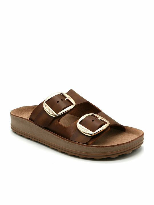 Fantasy Sandals Despoina Leather Women's Flat Sandals Anatomic in Brown Color