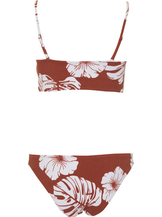Bikini Set Sports Bra & Slip Bottom Garden Trip with Adjustable Straps Burgundy Floral