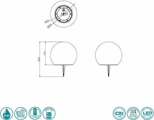 Trio Lighting Spiked Solar Light Ball 0.5W 30lm with Warm White Light 3000K IP67 20cmx17cmcm