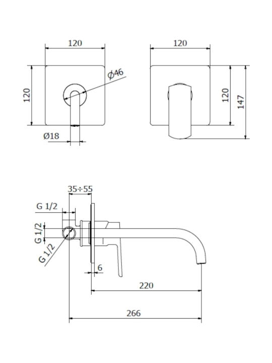 Ottone Meloda Swing Built-in Mixer & Spout Set for for Bathroom Sink 1 Exit Chrome
