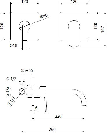Ottone Meloda Swing Built-in Mixer & Spout Set for for Bathroom Sink 1 Exit Chrome