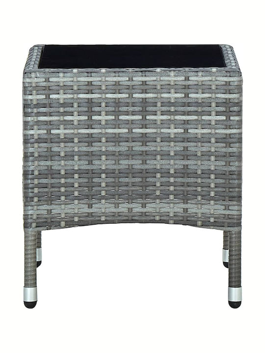 Auxiliary Outdoor Table with Glass Surface and Rattan Frame Grey 40x40x45cm